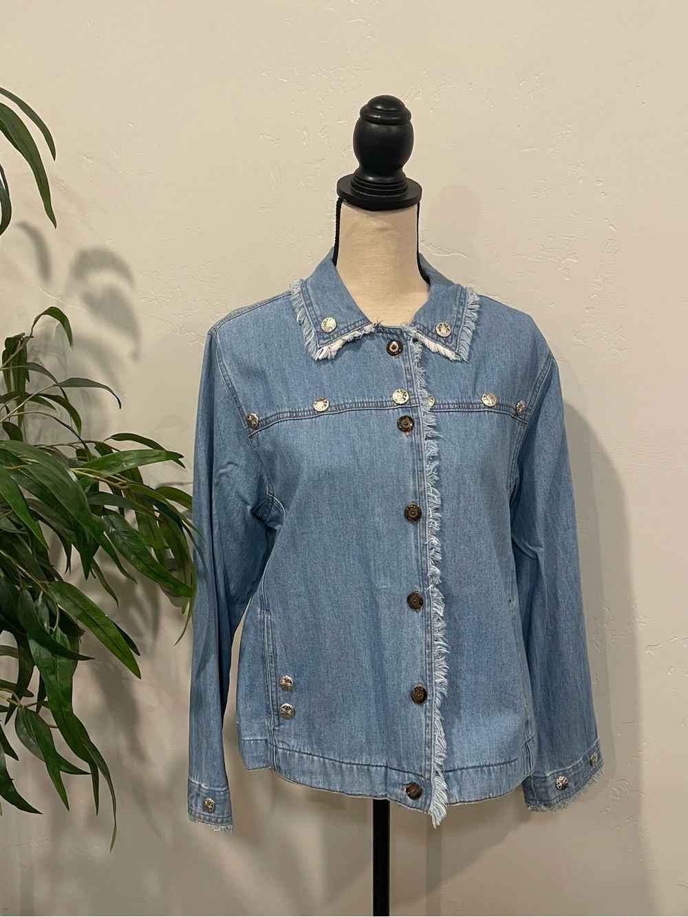 NWT Vintage CMC South Western Denim Jacket Fringe Raw Hem USA Size M